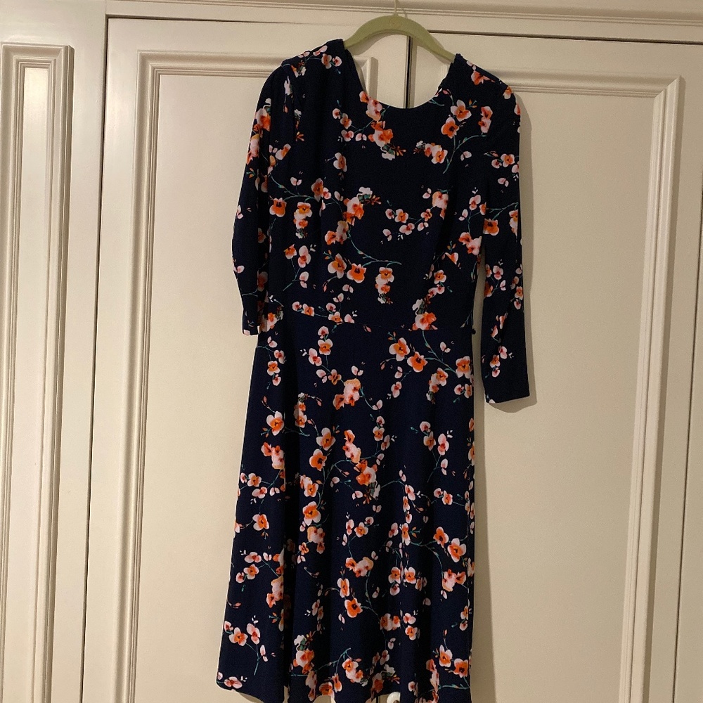 Knee length navy dress with flowers
